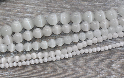 Light Gray Cat Eye Beads, Smooth Round Beads, Sizes 4mm 6mm 8mm 10mm 12mm, Full Strand 15.5 inch, #184