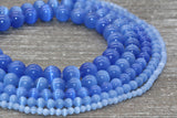Blue Cat Eye Beads, Smooth Round Beads, Sizes 4mm 6mm 8mm 10mm 12mm, Full Strand 15.5 inch, #186