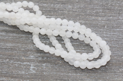 White Jade Beads, Natural Smooth Round Gemstone Beads, Sizes 4mm 6mm 8mm 10mm 12mm, Full Strand 15.5 inch, #76