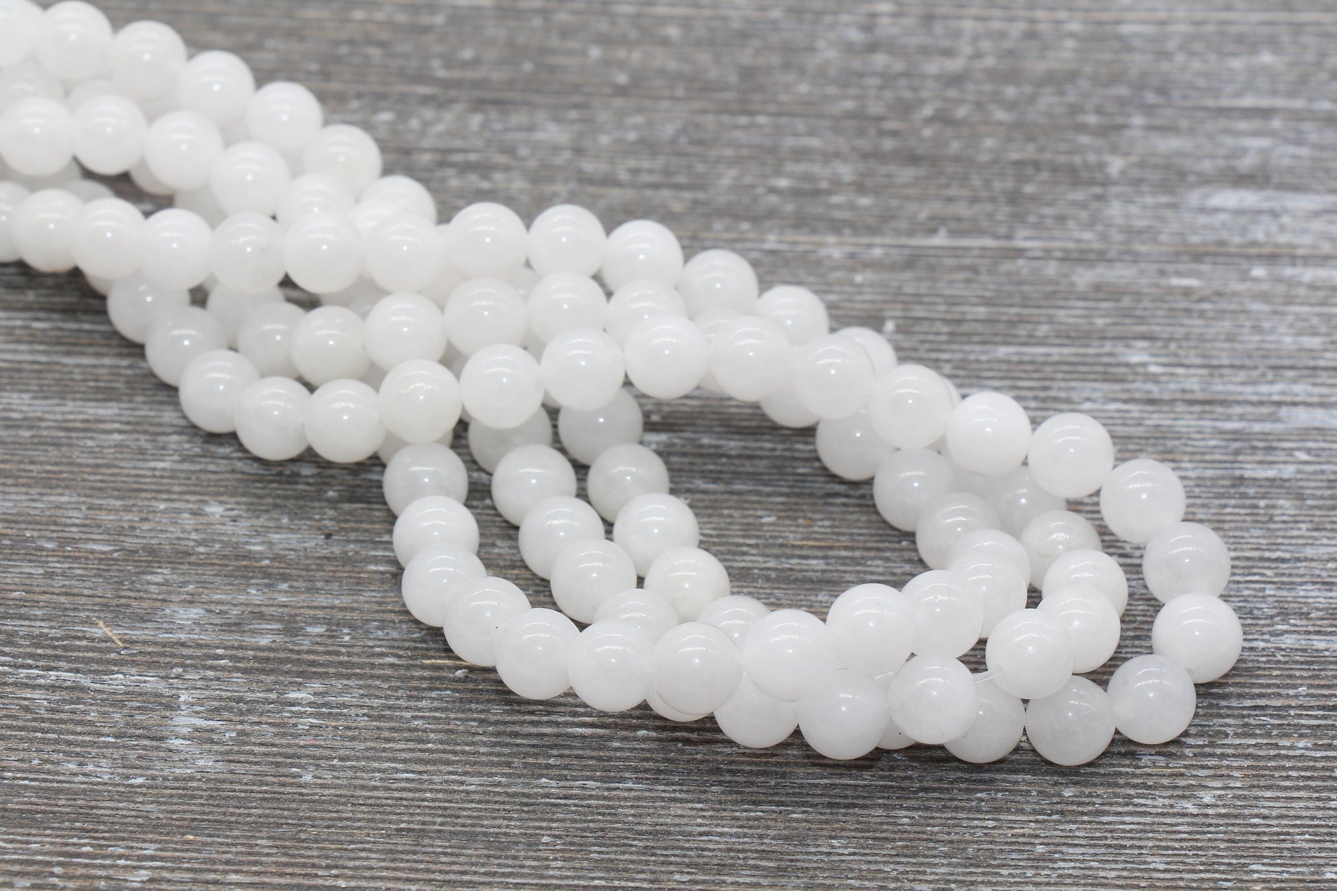 White Jade Beads, Natural Smooth Round Gemstone Beads, Sizes 4mm 6mm 8mm 10mm 12mm, Full Strand 15.5 inch, #76