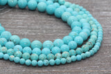 Turquoise Beads, Gemstone Round Beads, Sizes 4mm 6mm 8mm 10mm 12mm, Full Strand 15.5 inch, #61