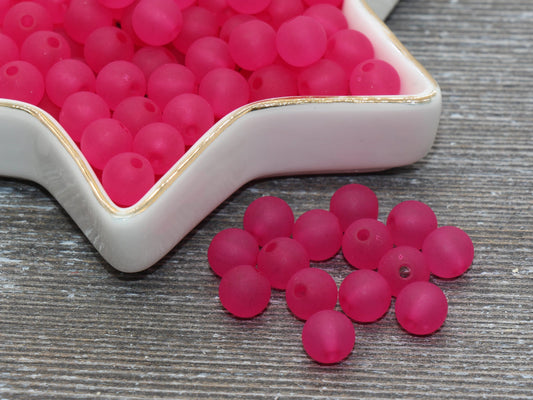 8mm Matte Fuchsia Gumball Beads, Round Acrylic Loose Beads, Frosted Bubblegum Beads, Chunky Beads, Round Plastic Beads #665