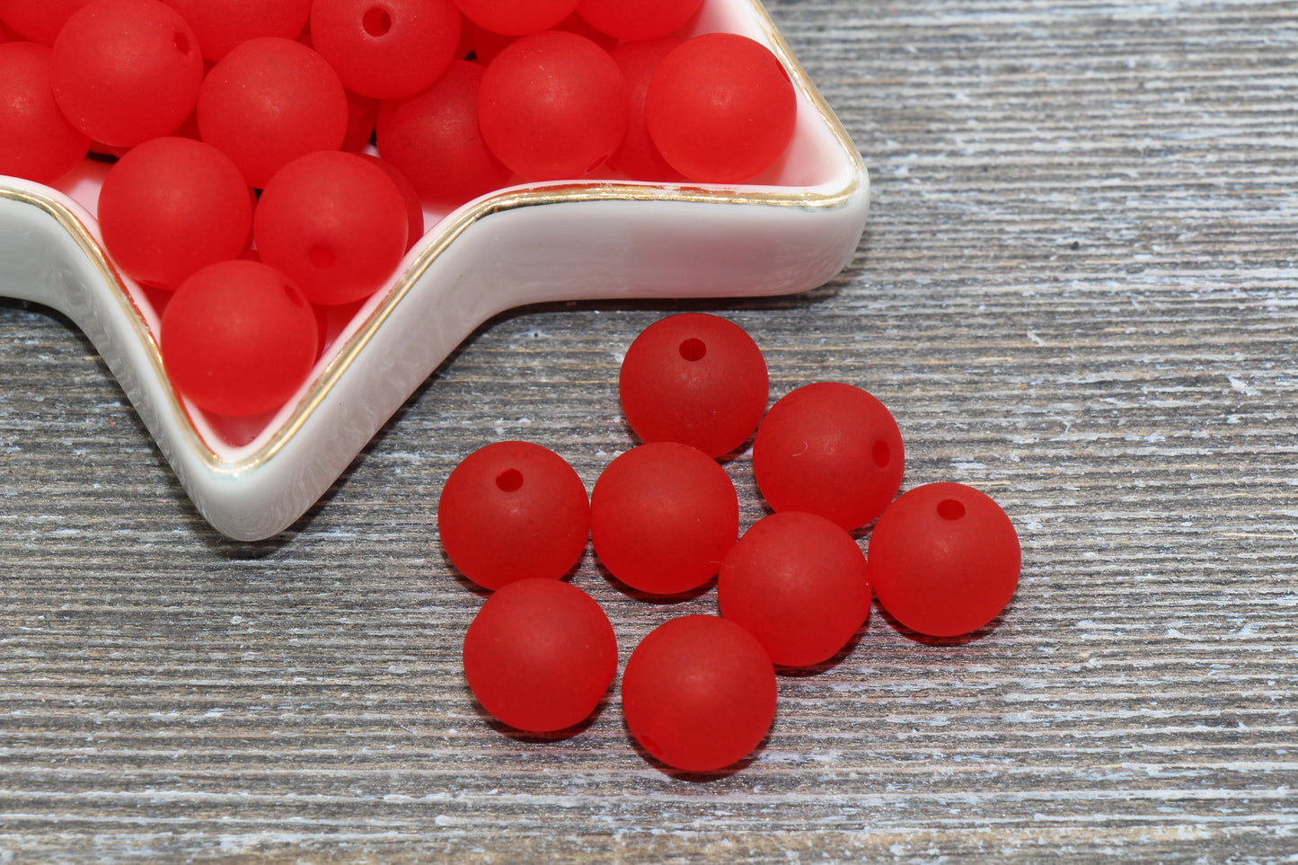 12mm Matte Red Gumball Beads, Round Acrylic Loose Beads, Frosted Bubblegum Beads, Chunky Beads, Round Plastic Beads #689