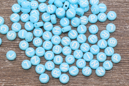 Pastel Blue Alphabet Letter Beads, Acrylic Blue and White Letter Beads, Round Acrylic Beads, ABC Letter Beads, Plastic Name Beads 7mm #8