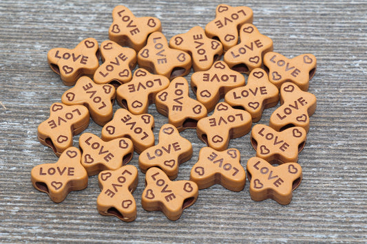 Brown Love Word Beads, Butterfly Shape Love Beads, Plastic Beads, Acrylic Beads, #719