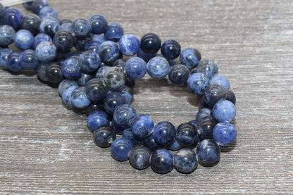Blue Sodalite Beads, Gemstone Loose Beads, Blue White Beads, Smooth Round Beads, Size 6mm 8mm 10mm, Full Strand 15.5" #25