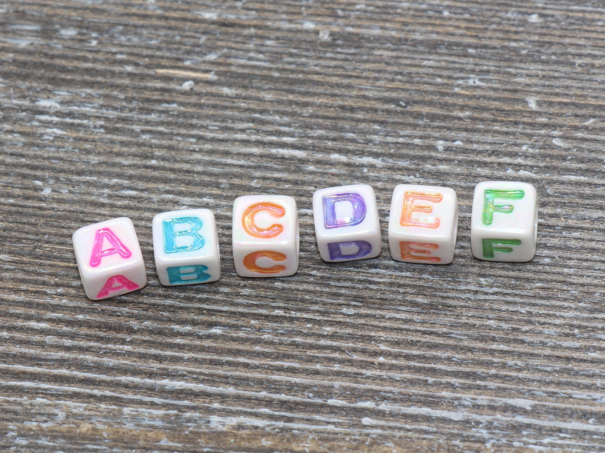 Multicolored Alphabet Letter Beads, Mixed AB White Acrylic Letter Beads, Plastic Letter Beads, Acrylic Square Name Beads, Size 7mm #364