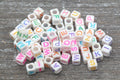 6mm White with Multicolor Acrylic Cube Letter Beads #724