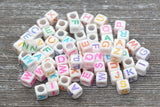 Multicolored Alphabet Letter Beads, Mixed AB White Acrylic Letter Beads, Plastic Letter Beads, Acrylic Square Name Beads, Size 6mm #724