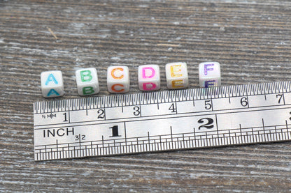 Multicolored Alphabet Letter Beads, Mixed AB White Acrylic Letter Beads, Plastic Letter Beads, Acrylic Square Name Beads, Size 6mm #724