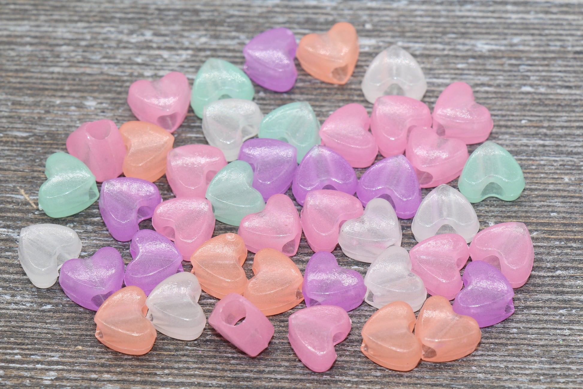 Glow in Dark Heart Beads, Assorted Heart Beads, Large Hole Beads, Glowing Plastic Heart Beads, Chunky Heart Beads, Symbol Beads #726