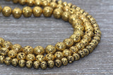 Lava Beads, Antique Gold Plating Volcanic Rock Beads, Round Gemstone Beads, Electroplated, Sizes 6mm, 8mm 10mm, Full Strand 15.5 #135