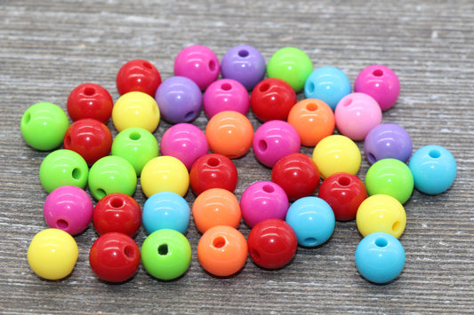 10mm Multicolored Gumball Beads, Round Acrylic Loose Beads, Bubblegum Beads, Chunky Beads, Gumball Beads, Smooth Plastic Round Beads #774