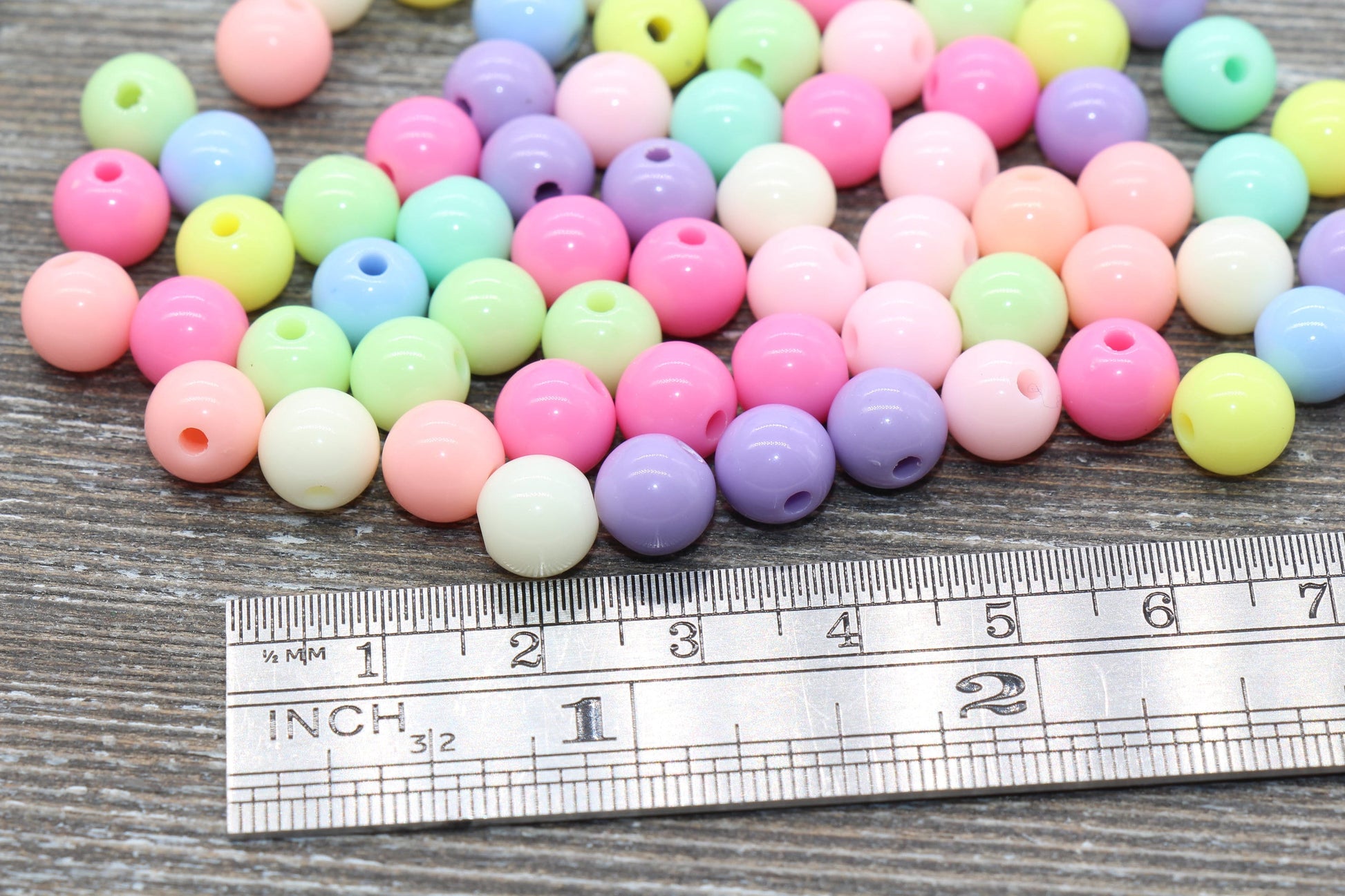 8mm Pastel Multicolored Gumball Beads, Round Acrylic Loose Beads, Bubblegum Beads, Chunky Beads, Bubble Gum Beads, Smooth Round Beads #777