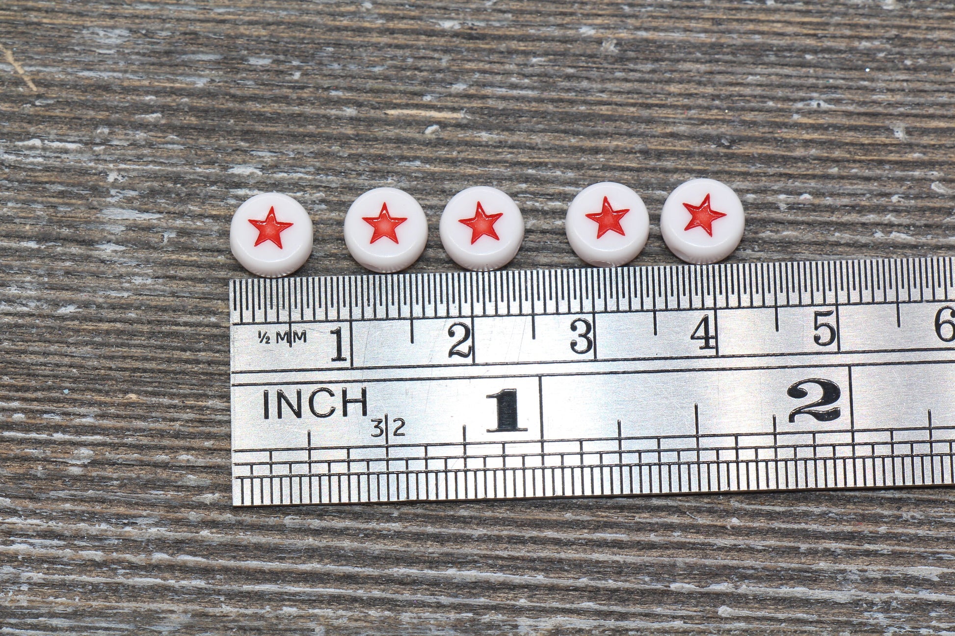 Star Beads, Acrylic Red Star Beads, Red and White Star Beads, Acrylic Symbol Beads, Size 7mm #758