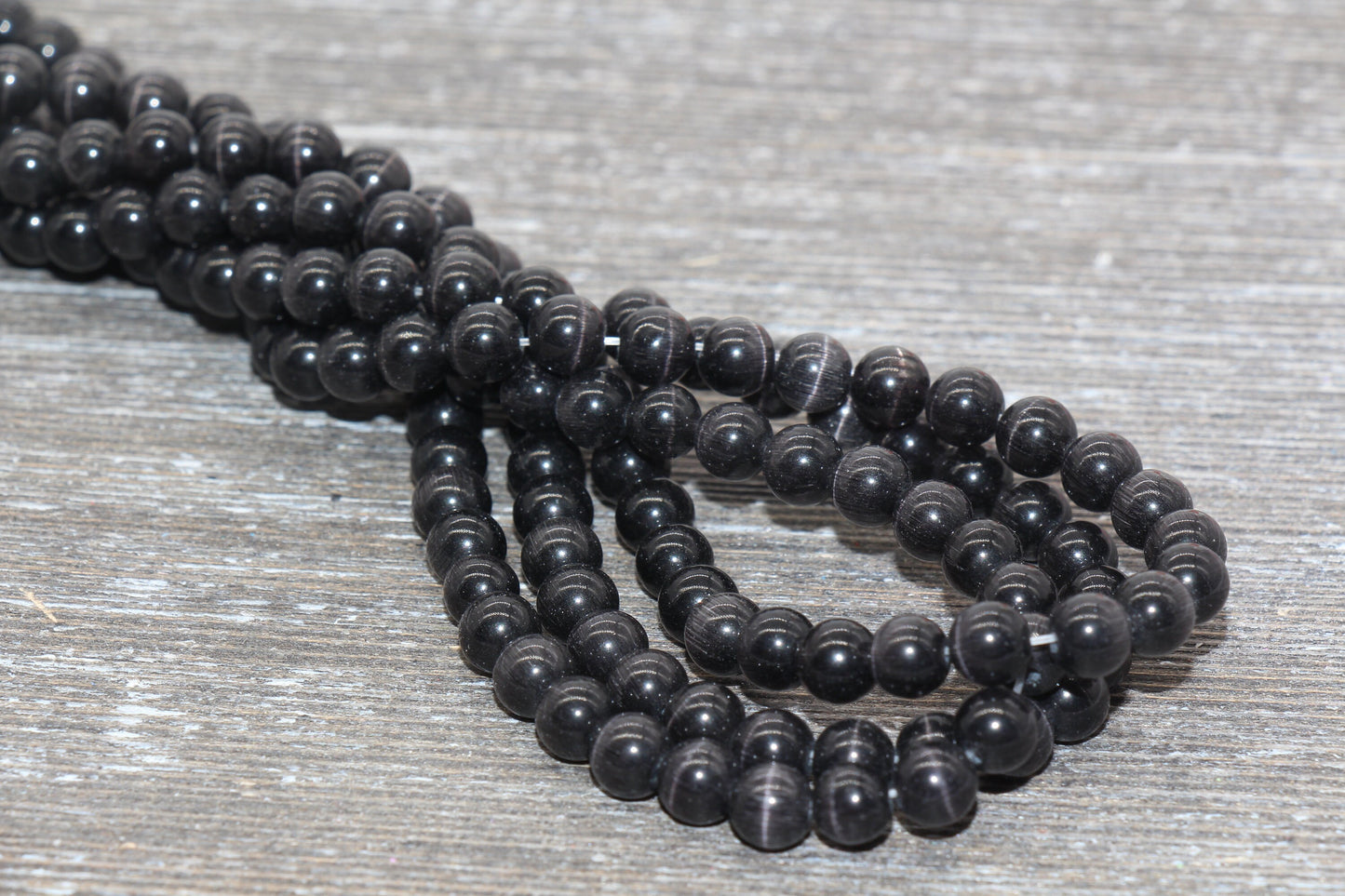 Black Cat Eye Beads, Smooth Round Beads, Sizes 4mm 6mm 8mm 10mm 12mm, Full Strand 15.5 inch, #176