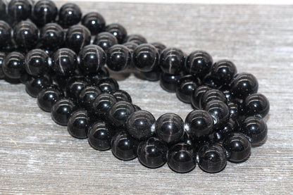 Black Cat Eye Beads, Smooth Round Beads, Sizes 4mm 6mm 8mm 10mm 12mm, Full Strand 15.5 inch, #176