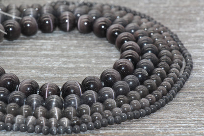 Gray Cat Eye Beads, Smooth Round Beads, Sizes 4mm 6mm 8mm 10mm 12mm, Full Strand 15.5 inch, #178