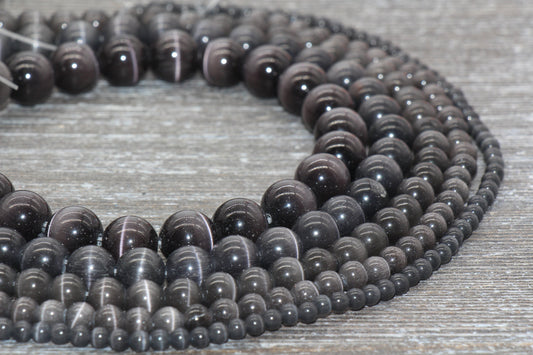 Gray Cat Eye Beads, Smooth Round Beads, Sizes 4mm 6mm 8mm 10mm 12mm, Full Strand 15.5 inch, #178