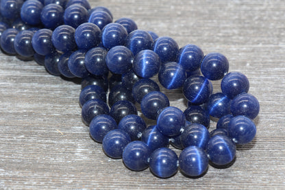 Blue Cat Eye Beads, Smooth Round Beads, Sizes 4mm 6mm 8mm 10mm 12mm, Full Strand 15.5 inch, #182