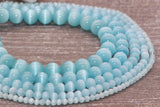 Aquamarine Blue Cat Eye Beads, Smooth Round Beads, Sizes 4mm 6mm 8mm 10mm 12mm, Full Strand 15.5 inch, #183