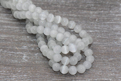 Light Gray Cat Eye Beads, Smooth Round Beads, Sizes 4mm 6mm 8mm 10mm 12mm, Full Strand 15.5 inch, #184