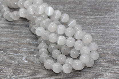 Light Gray Cat Eye Beads, Smooth Round Beads, Sizes 4mm 6mm 8mm 10mm 12mm, Full Strand 15.5 inch, #184