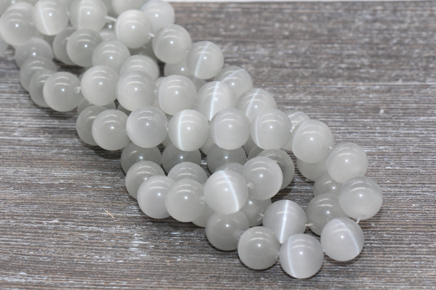 Light Gray Cat Eye Beads, Smooth Round Beads, Sizes 4mm 6mm 8mm 10mm 12mm, Full Strand 15.5 inch, #184