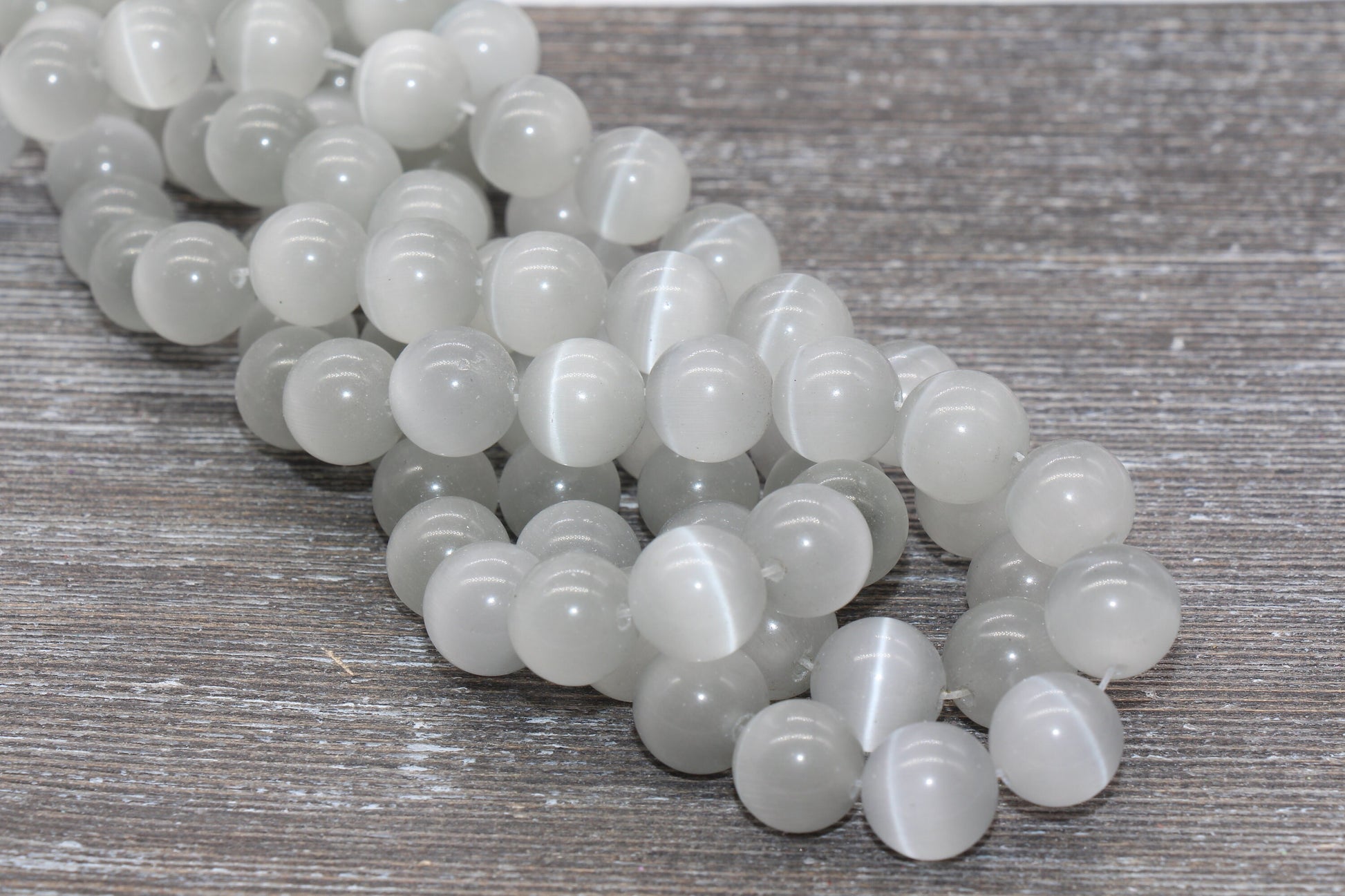 Light Gray Cat Eye Beads, Smooth Round Beads, Sizes 4mm 6mm 8mm 10mm 12mm, Full Strand 15.5 inch, #184