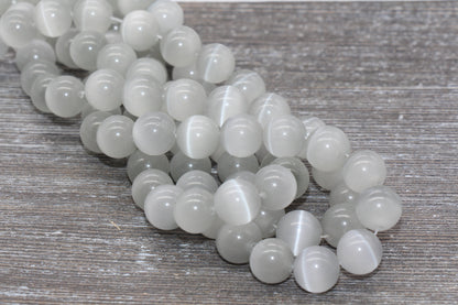 Light Gray Cat Eye Beads, Smooth Round Beads, Sizes 4mm 6mm 8mm 10mm 12mm, Full Strand 15.5 inch, #184