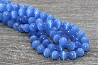 Blue Cat Eye Beads, Smooth Round Beads, Sizes 4mm 6mm 8mm 10mm 12mm, Full Strand 15.5 inch, #186