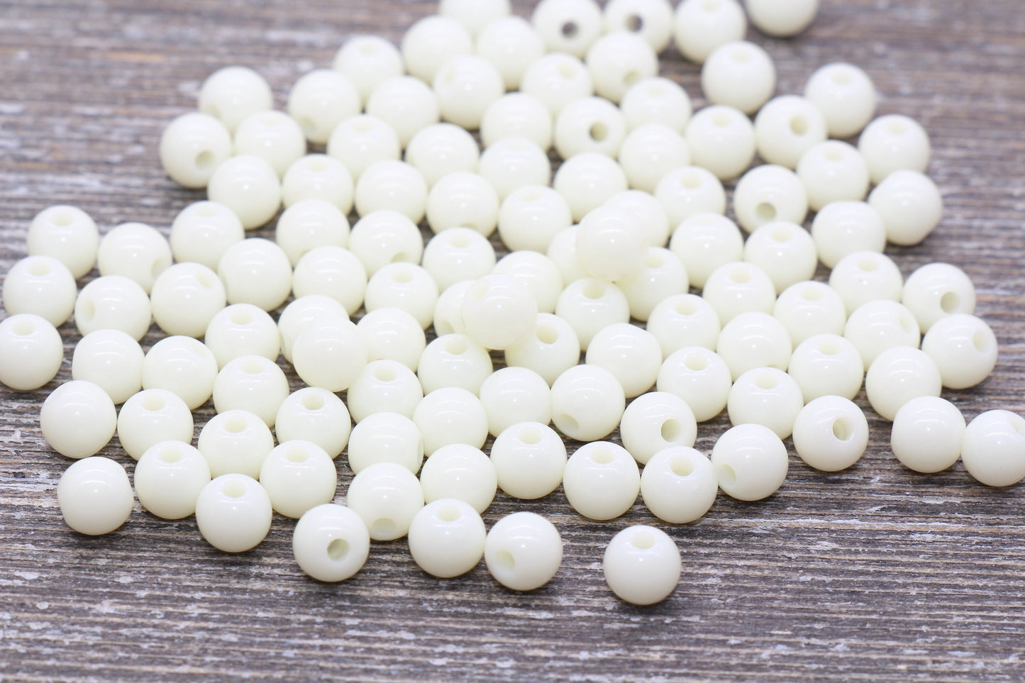 6mm Ivory Gumball Beads, Creamy White Acrylic Loose Beads, Solid Bubblegum Beads, Chunky Beads, Smooth Round Plastic Beads #90