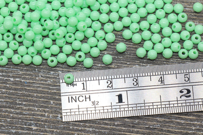 4mm Mint Green Round Beads, Acrylic Gumball Beads, Round Spacer Beads, Bubblegum Beads, Plastic Round Smooth Bead #223