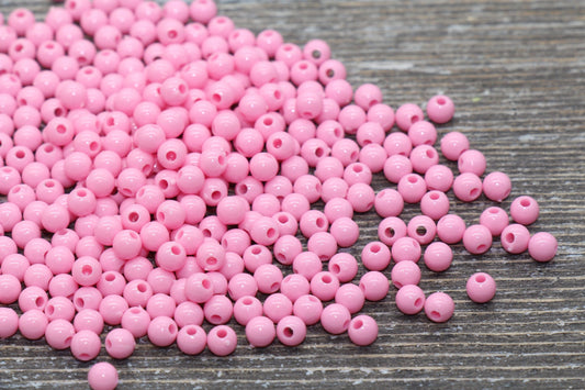 4mm Pink Round Beads, Acrylic Gumball Beads, Pink Round Spacer Beads, Bubblegum Beads, Plastic Round Smooth Bead #74