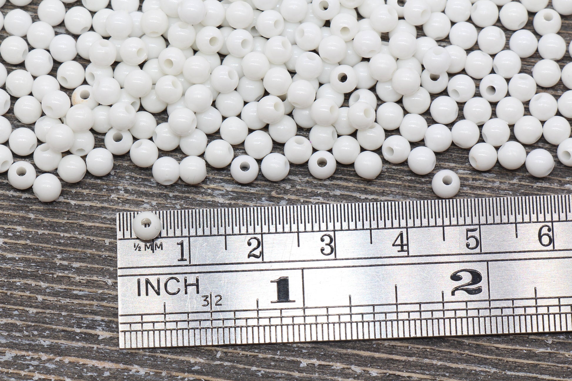 4mm White Round Beads, Acrylic Gumball Beads, White Round Spacer Beads, Bubblegum Beads, Plastic Round Smooth Bead #782