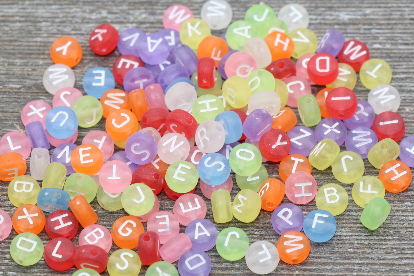 Multicolored Matte Alphabet Letter Beads, Mixed Acrylic Letter Beads, Round Acrylic Beads, Plastic Name Beads in Matte Finish 7mm #58