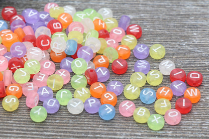 Multicolored Matte Alphabet Letter Beads, Mixed Acrylic Letter Beads, Round Acrylic Beads, Plastic Name Beads in Matte Finish 7mm #58