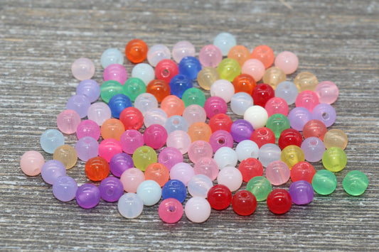 6mm Multicolored Jelly Gumball Beads, Round Acrylic Beads, Bubblegum Beads, Chunky Beads,Semi-Transparent Smooth Plastic Round Beads #756