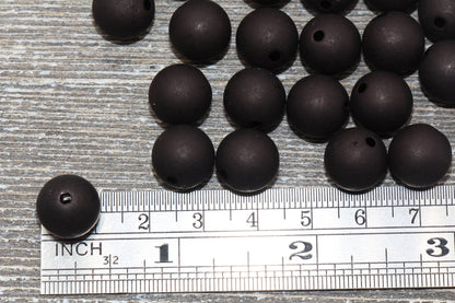 12mm Matte Black Gumball Beads, Round Acrylic Loose Beads, Frosted Bubblegum Beads, Chunky Beads, Round Plastic Beads #829