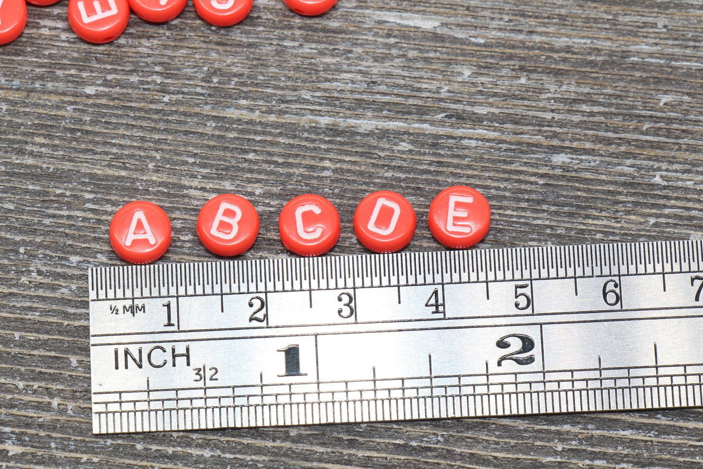 Orange Red Alphabet Letter Beads, Acrylic Orange Red Beads With White Letters Beads, Round Acrylic Beads, Initial Beads, Name Beads 7mm #40