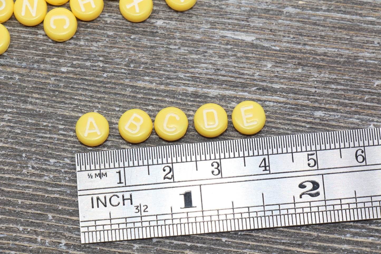 Yellow Alphabet Letter Beads, Acrylic Yellow and White Letter Beads, Flat Round Acrylic Letter Beads, Initial Beads, Name Beads 7mm #43