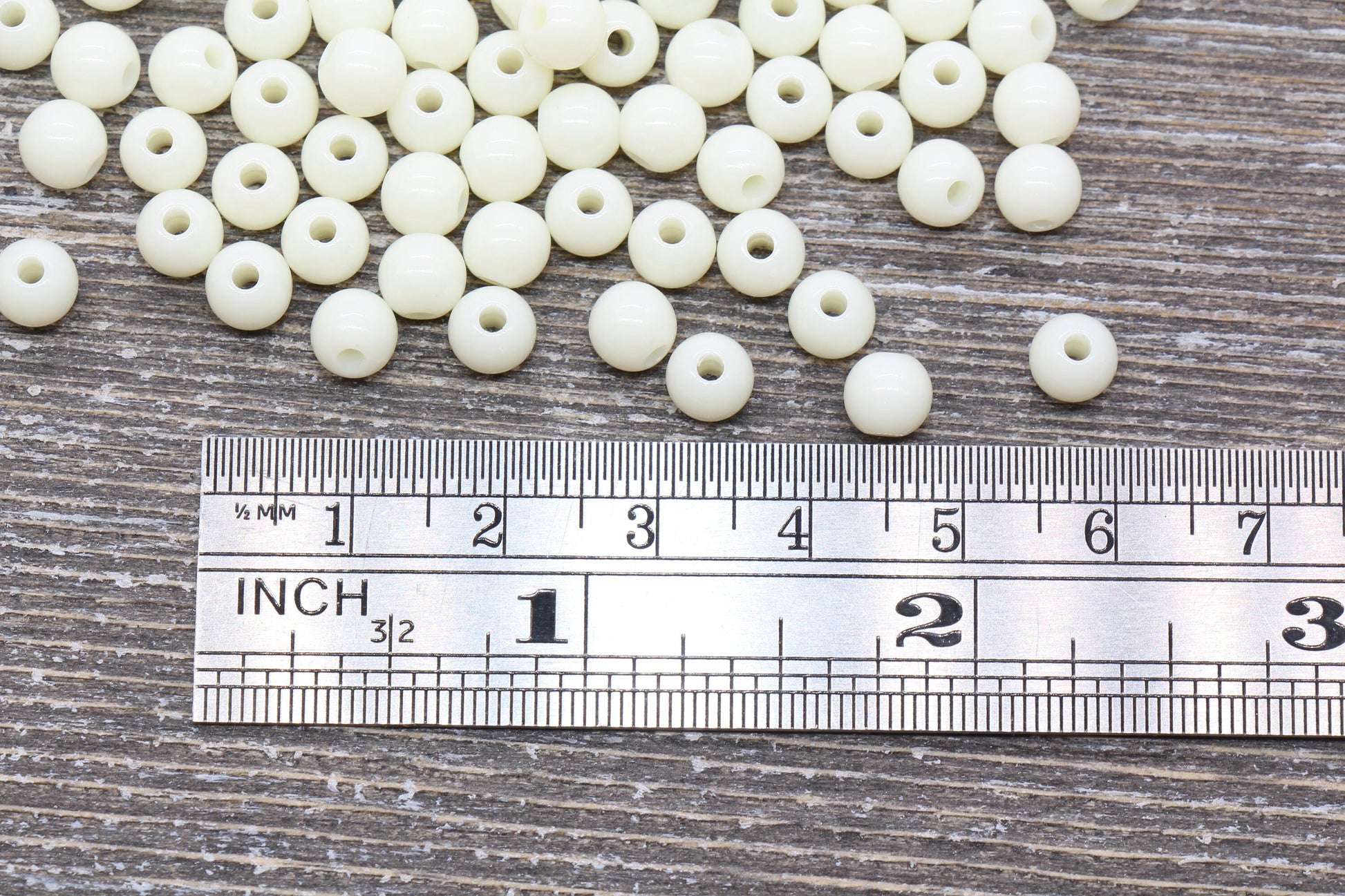 6mm Ivory Gumball Beads, Creamy White Acrylic Loose Beads, Solid Bubblegum Beads, Chunky Beads, Smooth Round Plastic Beads #90