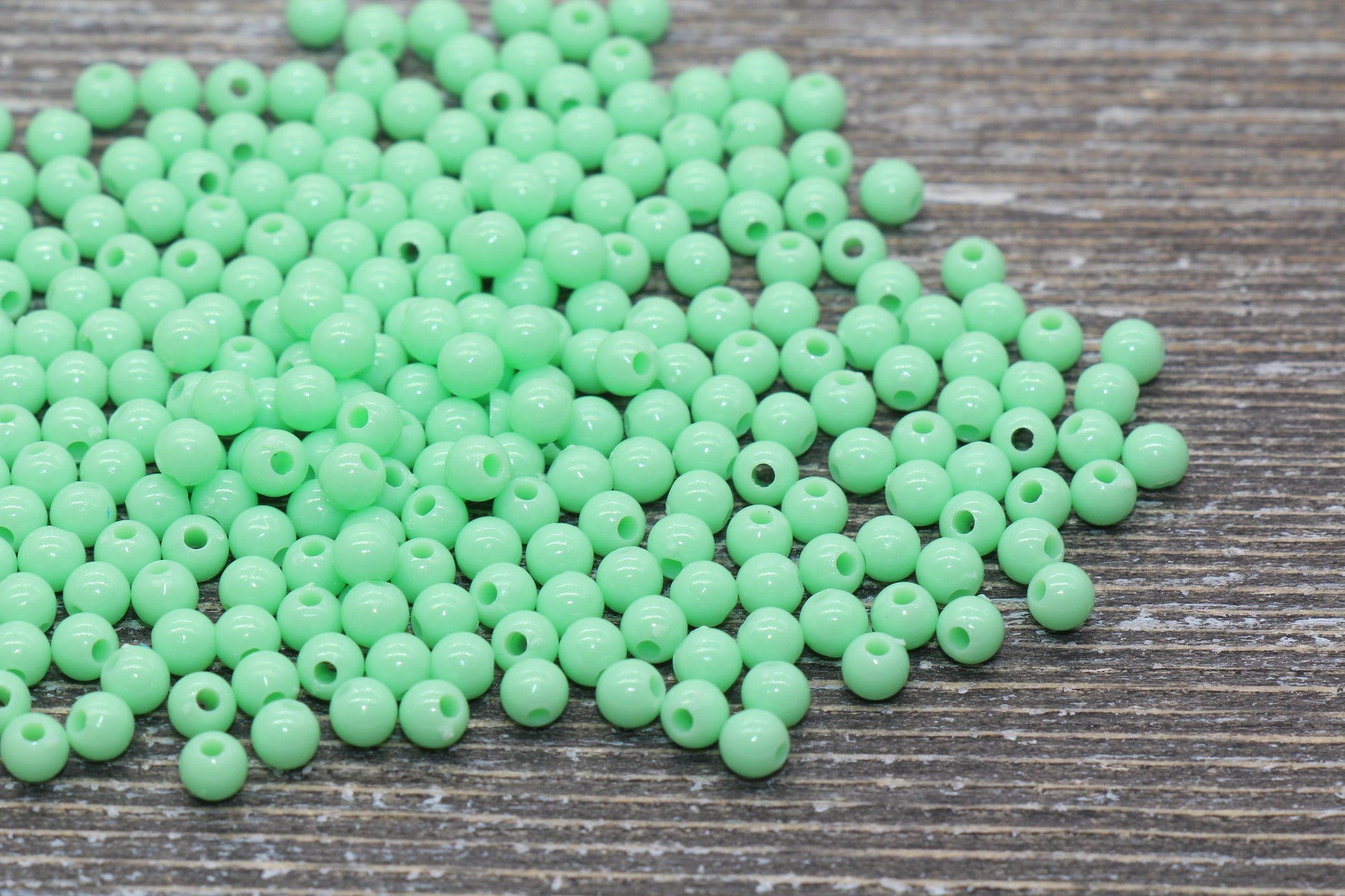 4mm Mint Green Round Beads, Acrylic Gumball Beads, Round Spacer Beads, Bubblegum Beads, Plastic Round Smooth Bead #223