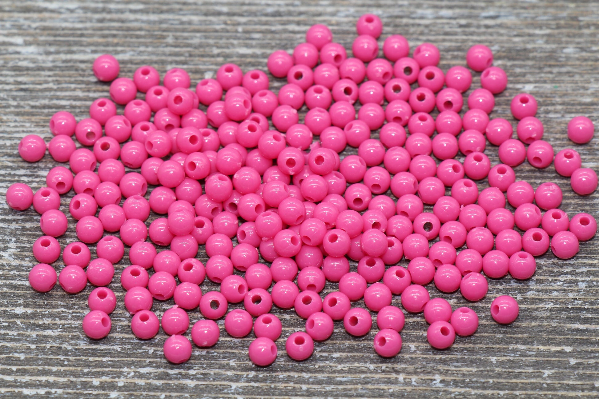 4mm Hot Pink Round Beads, Acrylic Gumball Beads, Pink Round Spacer Beads, Bubblegum Beads, Plastic Round Smooth Bead #225