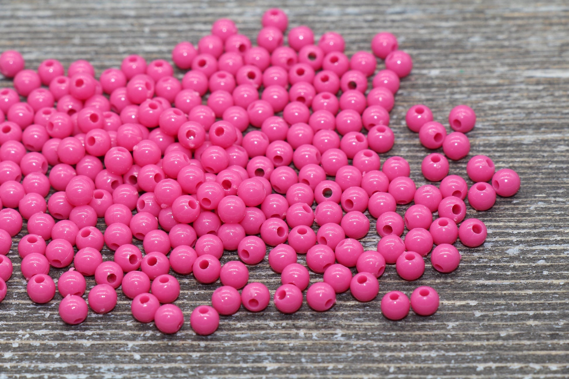 4mm Hot Pink Round Beads, Acrylic Gumball Beads, Pink Round Spacer Beads, Bubblegum Beads, Plastic Round Smooth Bead #225