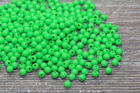 4mm Green Round Beads, Acrylic Gumball Beads, Green Round Spacer Beads, Bubblegum Beads, Plastic Round Smooth Bead #226