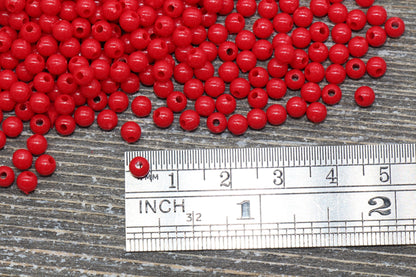 4mm Red Round Beads, Acrylic Gumball Beads, Red Round Spacer Beads, Bubblegum Beads, Plastic Round Smooth Bead #76