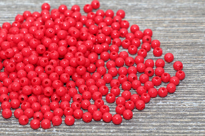 4mm Red Round Beads, Acrylic Gumball Beads, Red Round Spacer Beads, Bubblegum Beads, Plastic Round Smooth Bead #76