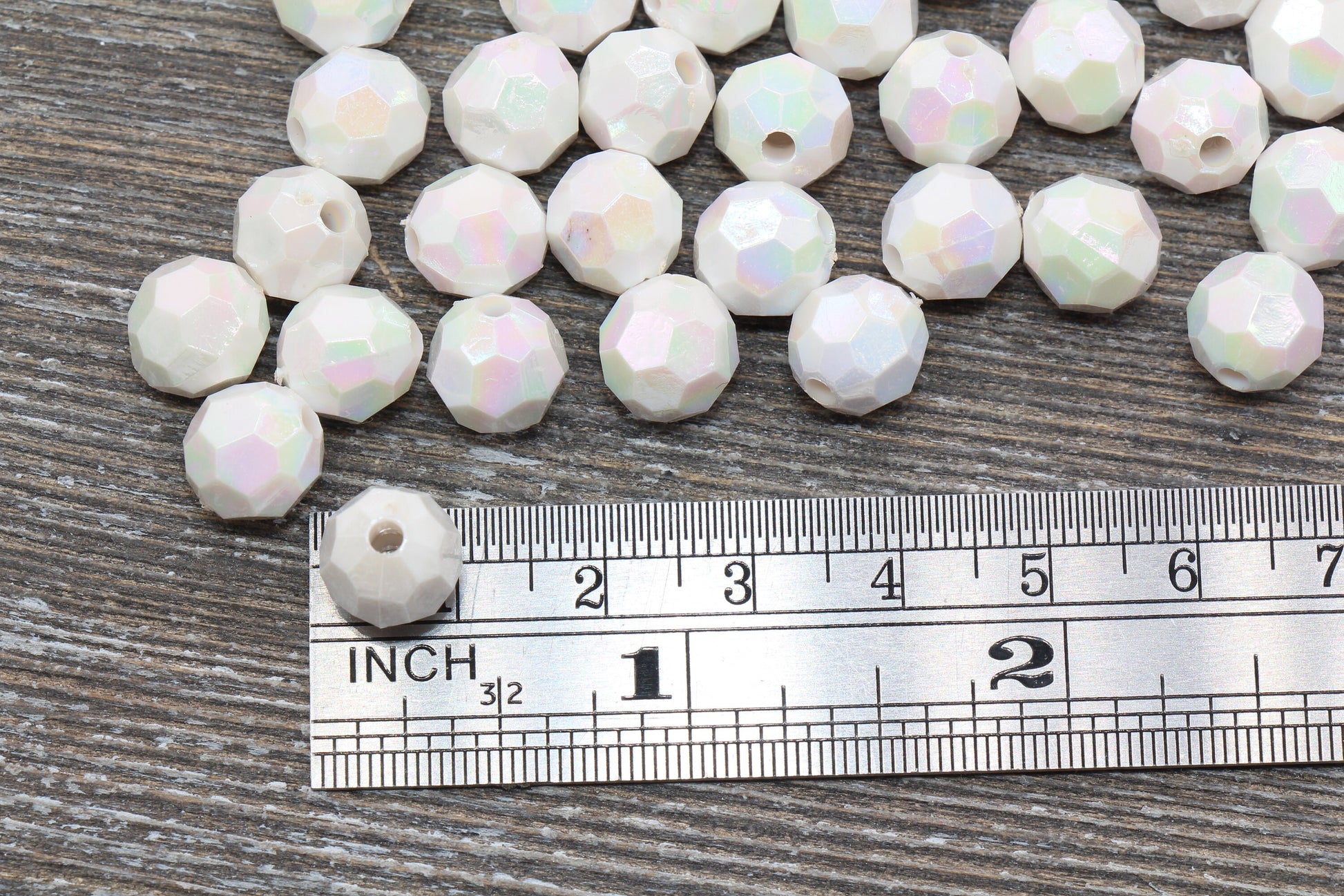 10mm AB White Faceted Gumball Beads, Iridescent Faceted Round Acrylic Loose Beads, Chunky Beads, Faceted Plastic Beads, Bubble Gum Beads#787 - Yourdiysupply