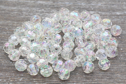 8mm Translucent AB Faceted Gumball Beads, Iridescent Faceted Acrylic Loose Beads, Bubblegum Beads, Chunky Beads, Star Cut Acrylic Beads #788